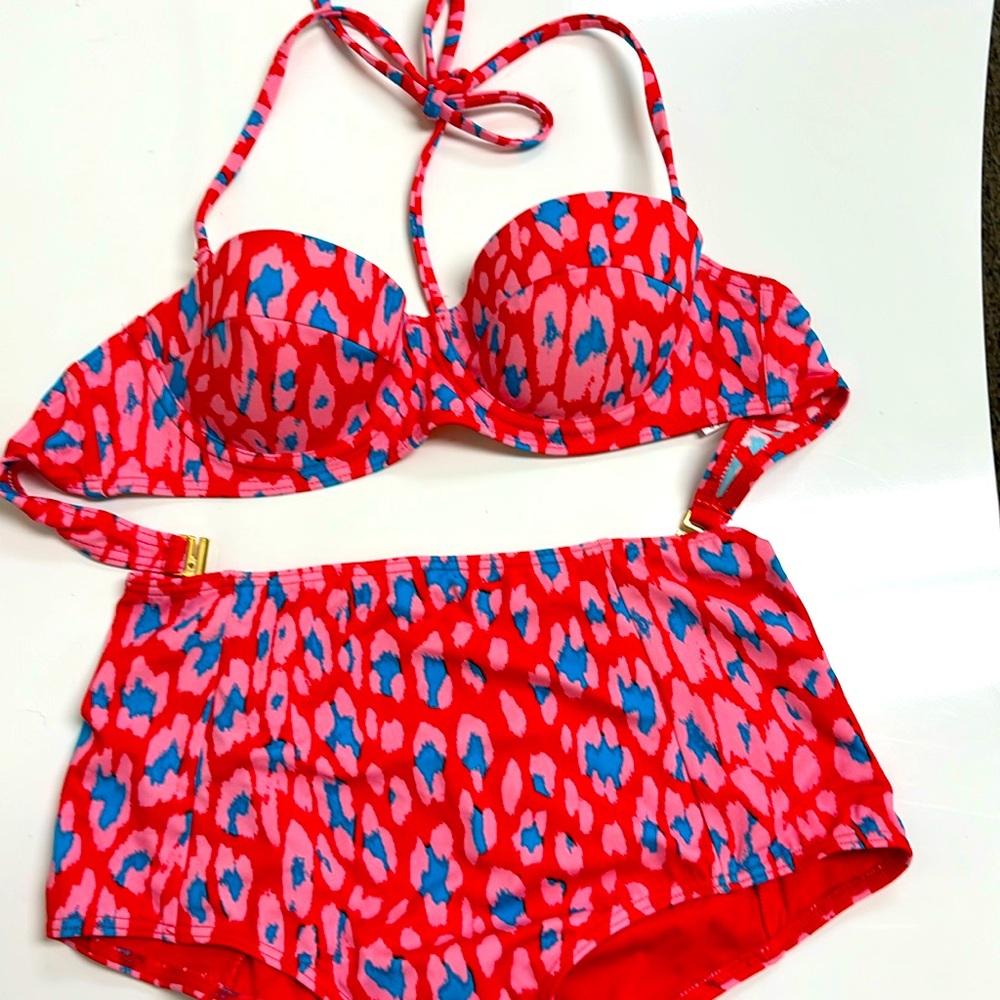 Topshop Red High Waisted Bikini Set Size 6 NWT